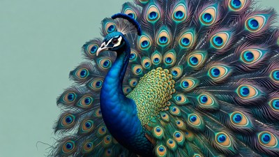 Peacock displaying vibrant tail feathers