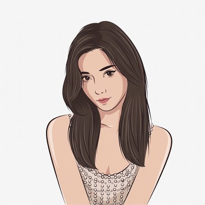 Asian woman in beaded dress illustration