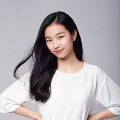Asian girl smiling with hands on hips