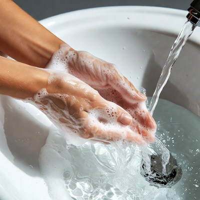 Woman washing hands with soap