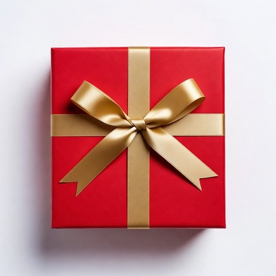 Red gift box with gold ribbon