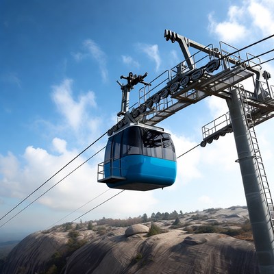 Blue Cable Car Over Rocky Mountain