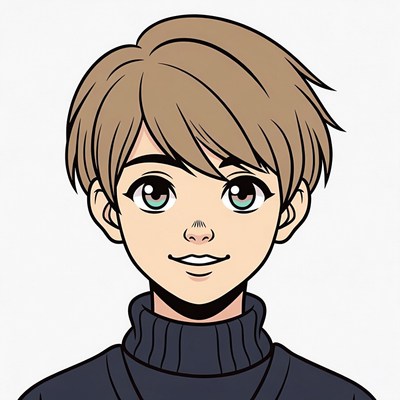 Anime boy smiling in turtleneck