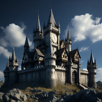 Medieval Castle with Clock Tower