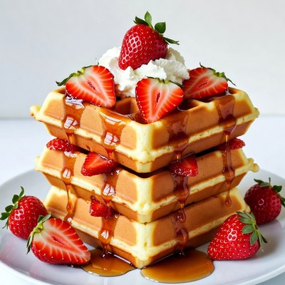 Waffles with Strawberries and Whipped Cream