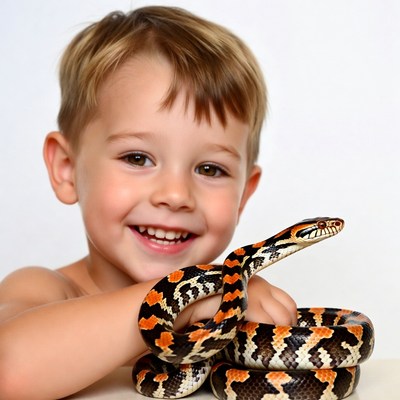 Boy holding corn snake