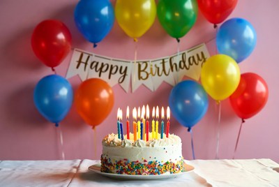 Happy Birthday Cake with Balloons