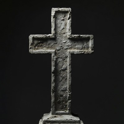 Stone Cross on Black Background