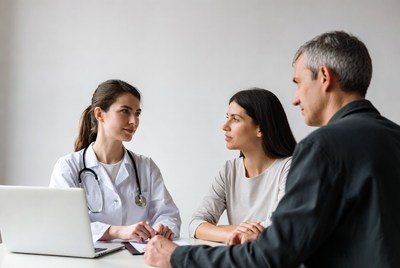 Doctor consulting couple at desk