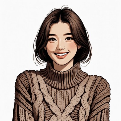 Smiling Asian woman in turtleneck sweater