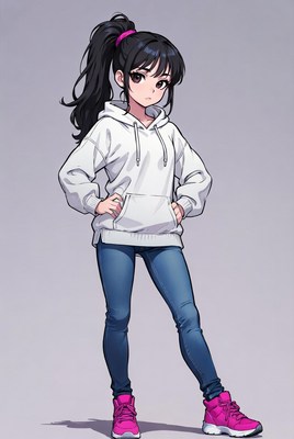 Anime girl in hoodie and jeans