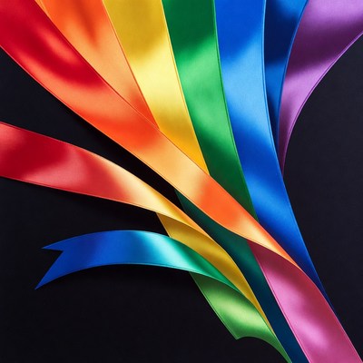 Rainbow ribbons on black background