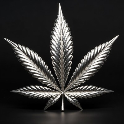 Shiny Silver Marijuana Leaf