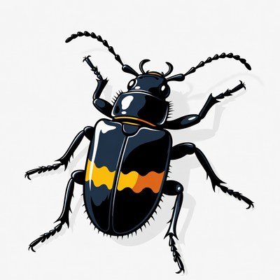 Black and yellow ground beetle illustration