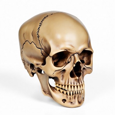 Human skull on white background