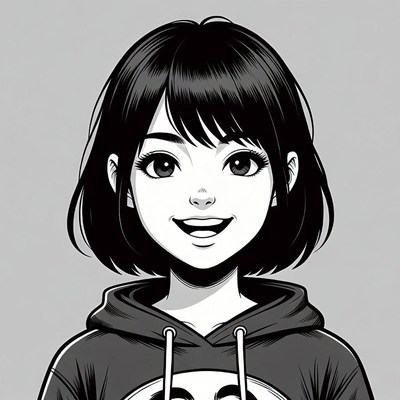 Anime girl smiling in hoodie