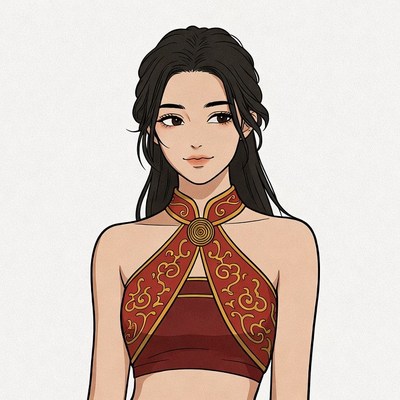 Asian woman in red qipao top