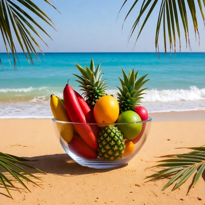 Tropical Fruit Bowl on Beach