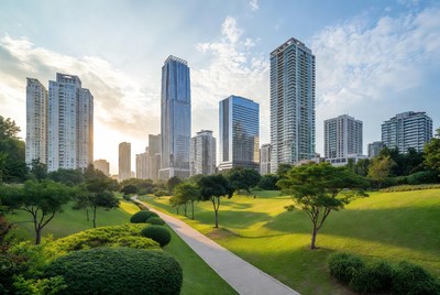 Modern Skyscrapers Over Green Park