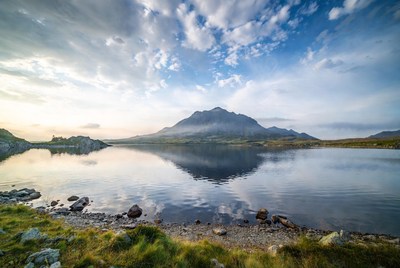 Mountain reflected in calm lake