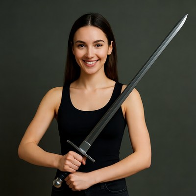 Woman holding large sword