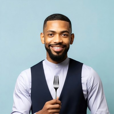 African-American man holding fork