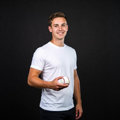 Young man holding baseball