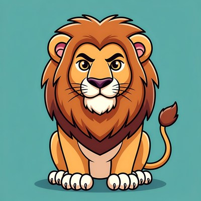 Cartoon Lion on Blue Background