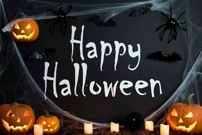 Happy Halloween with Pumpkins and Spiders