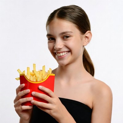 Girl holding french fries