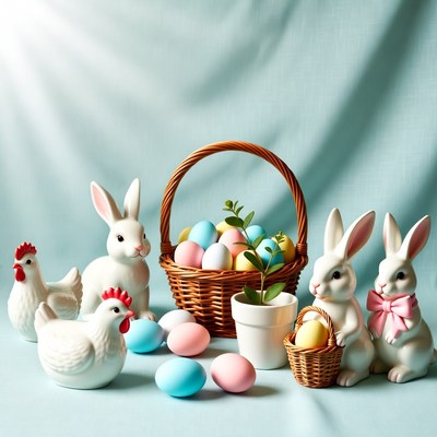 Easter Bunny Chick Egg Basket Display
