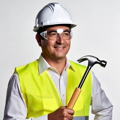 Man in hard hat holding hammer