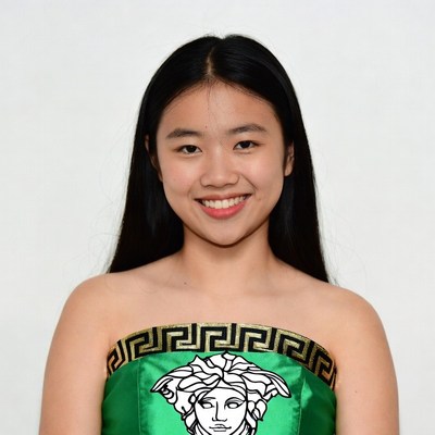 Asian girl in Versace green top