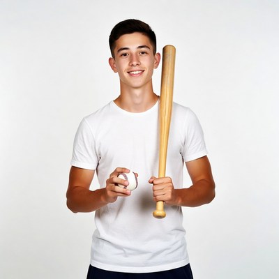 Boy holding baseball bat and ball