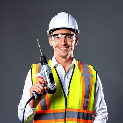 Man holding drill in hard hat