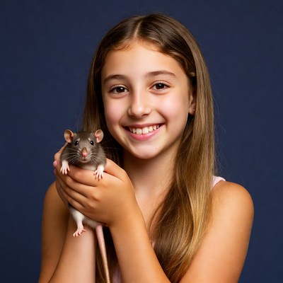 Girl holding pet rat