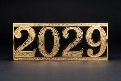Gold 2029 Numbers on Black Background