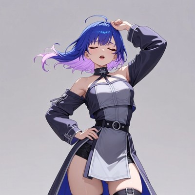 Anime girl posing with hand on head