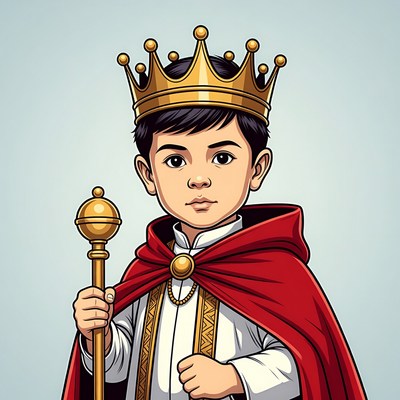 Asian boy wearing golden crown