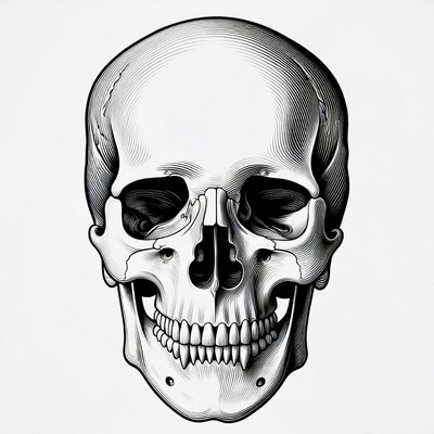 Detailed Black and White Skull Illustration