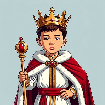 Young boy king with crown and scepter