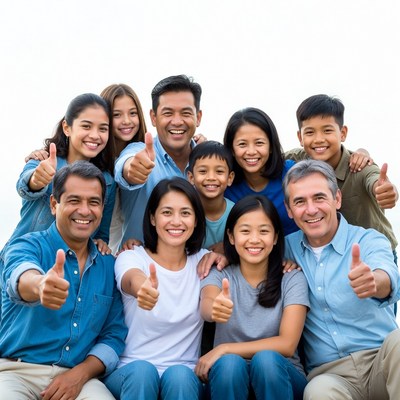 Asian family giving thumbs up