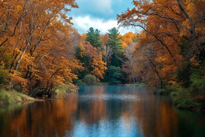 Autumn Forest River with Vibrant Reflections