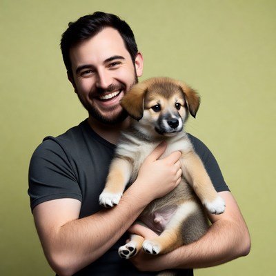 Man holding cute puppy