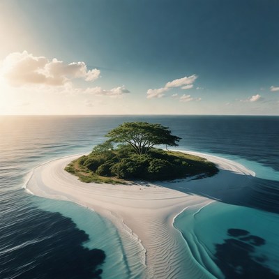 Lone Tree on Tropical Island