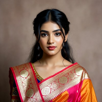Indian woman in red silk saree