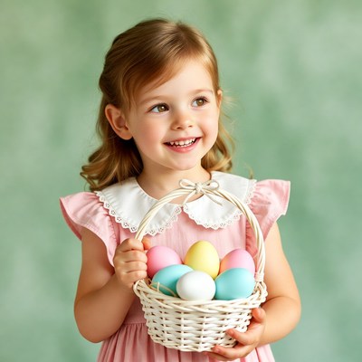 Girl holding Easter basket with eggs