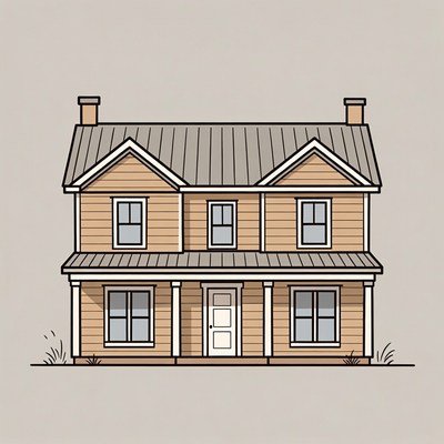 Illustrated Two-Story House with Porch