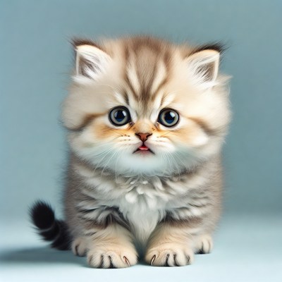 Cute British Shorthair Kitten on Blue Background