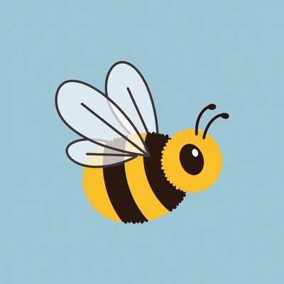 Cartoon bee on blue background